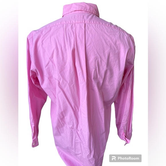 RALPH‎ LAUREN Pink Classic Fit Polo Button Down Shirt Yellow Pony Preppy LARGE - Picture 2 of 9